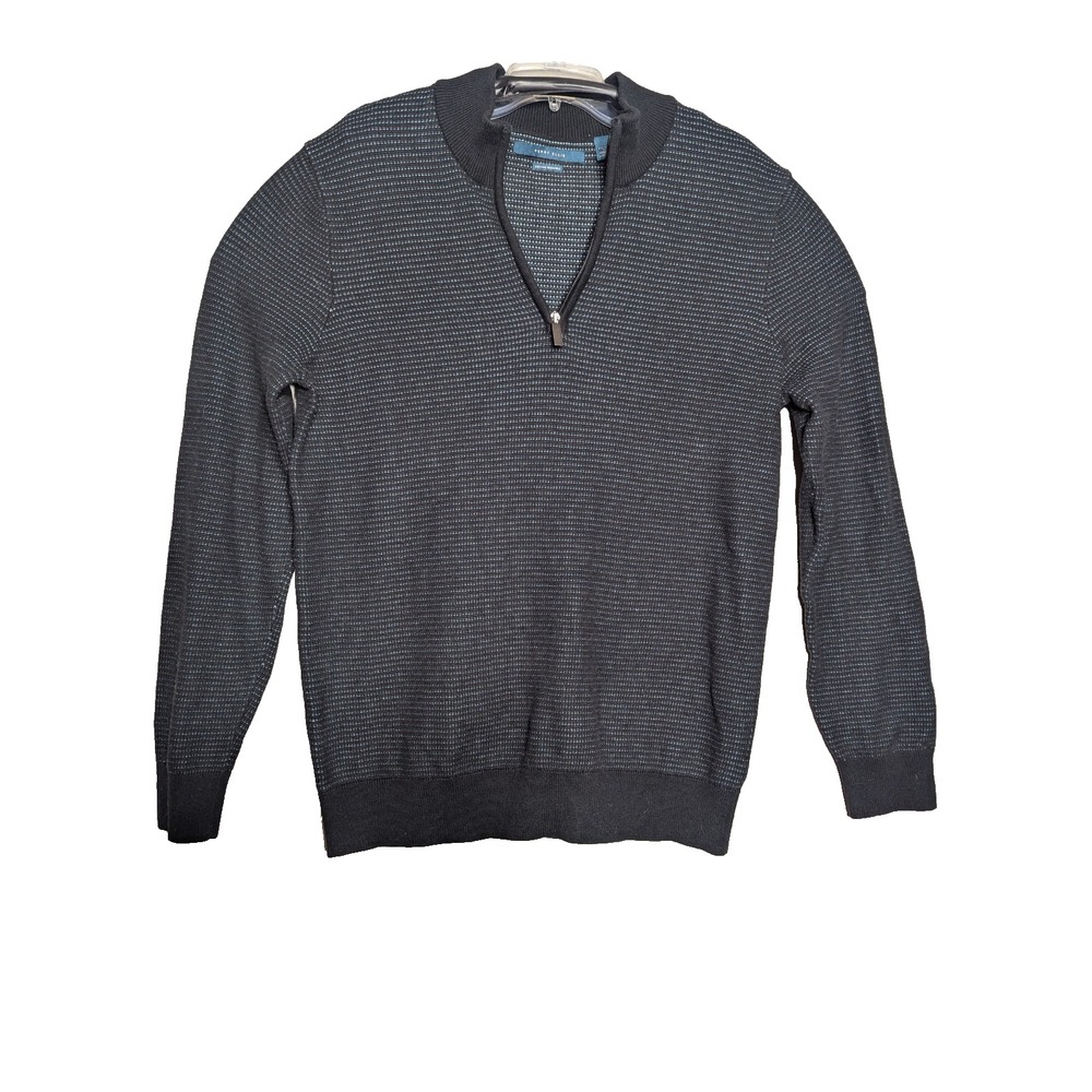 Perry Ellis Men's Large Gray Quarter Zip Pullover Sweater Textured Knit